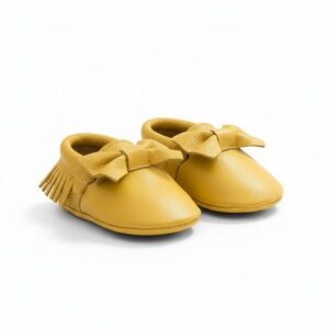 MAC & LOU Yellow Bow Baby Moccasins (0–3 mo)